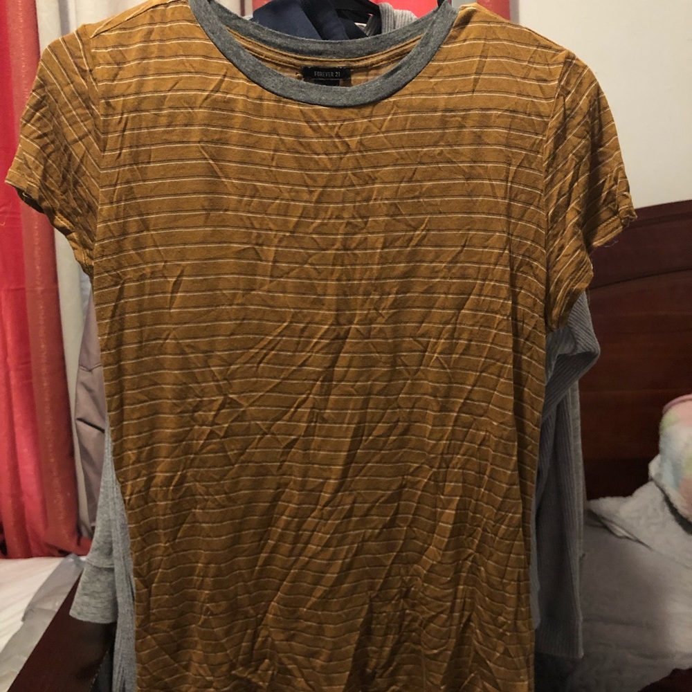 Striped Mustard Shirt with Gray collar lining